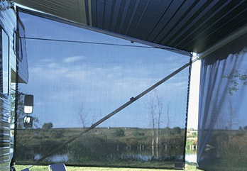 A universal sunblocker on a manual or electric awning